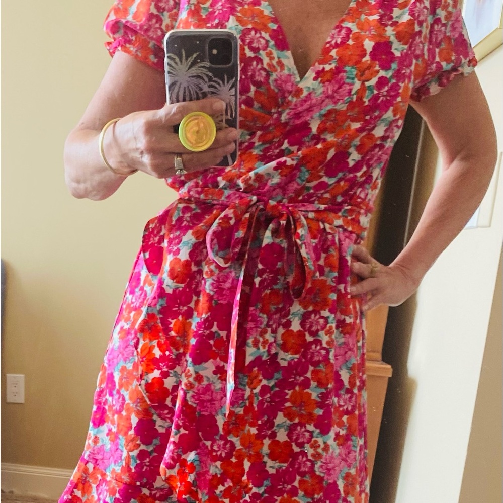 Sandy & Sid pink and orange floral wrap dress, sz M